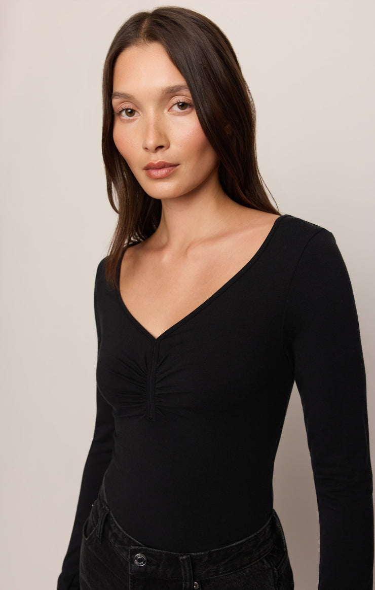 Tops No Regrets Ruched Long Sleeve Top Black