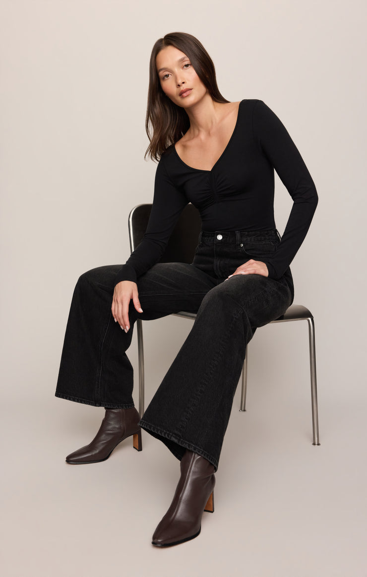 Tops No Regrets Ruched Long Sleeve Top Black