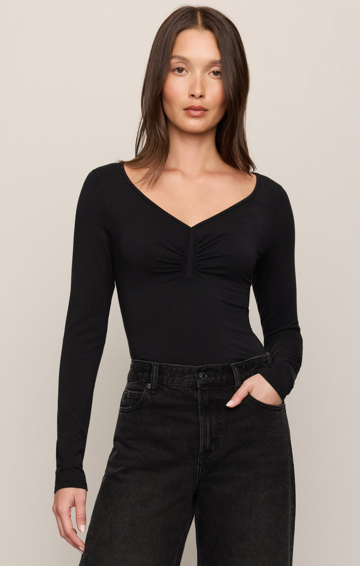 Tops No Regrets Ruched Long Sleeve Top Black