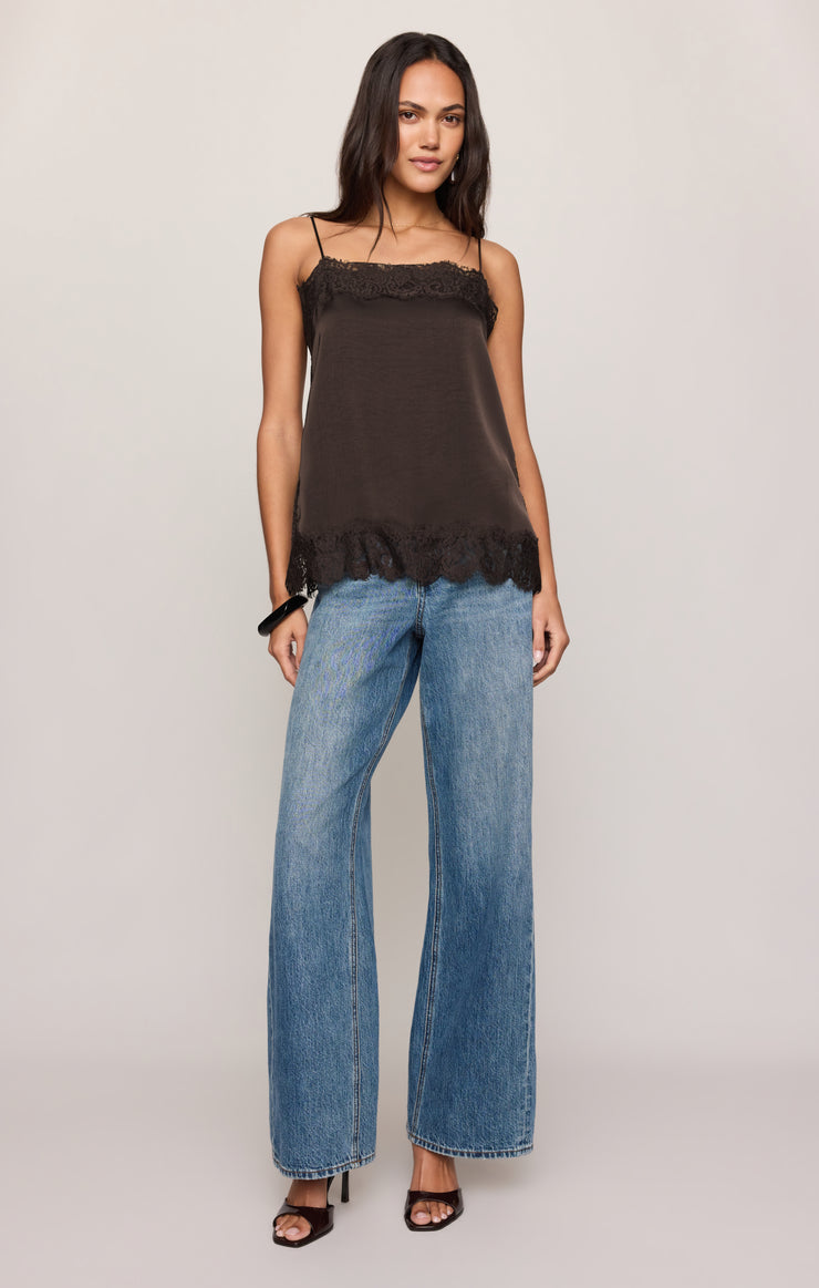 Tops Roselle Lace Trim Cami Cocoa Bean