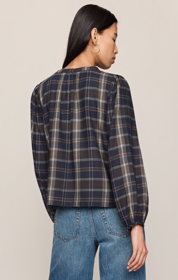 Tops Autumn Plaid Henley Blouse Eclipse