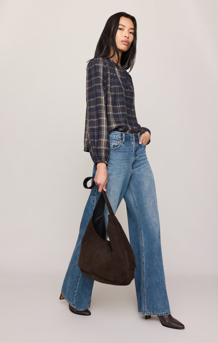 Tops Autumn Plaid Henley Blouse Eclipse