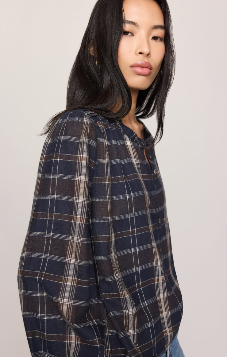 Tops Autumn Plaid Henley Blouse Eclipse