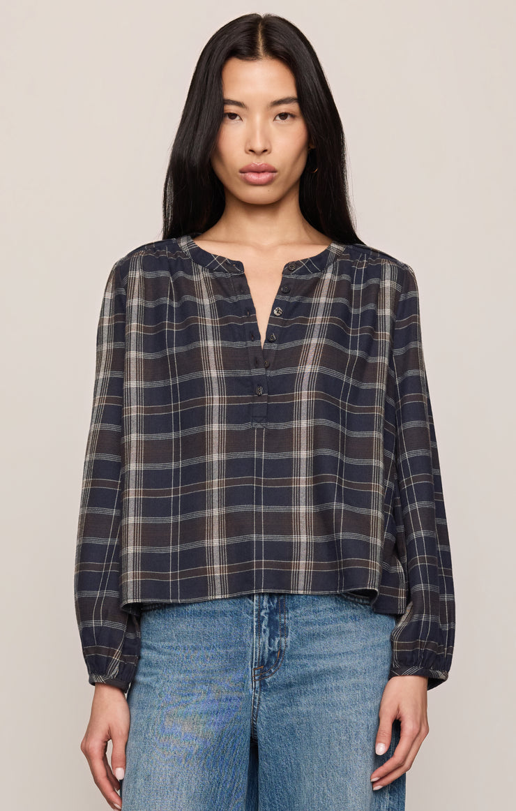 Tops Autumn Plaid Henley Blouse Eclipse