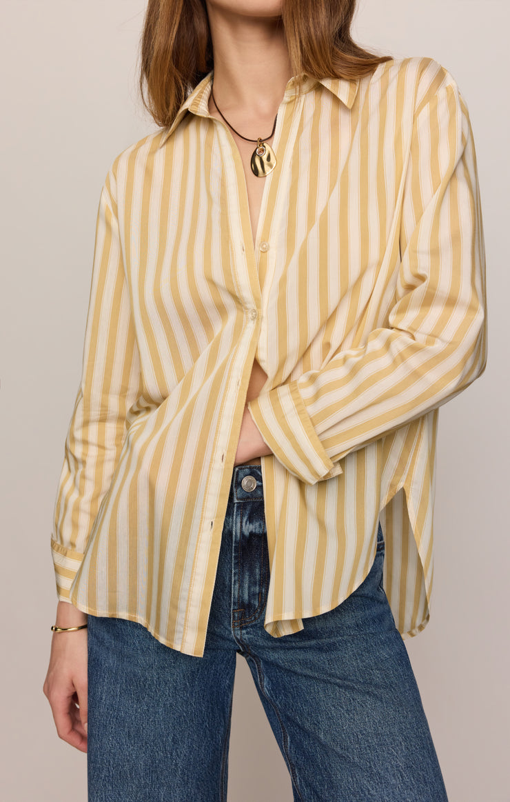 Tops Golden Haven Stripe Button Up Golden Sage