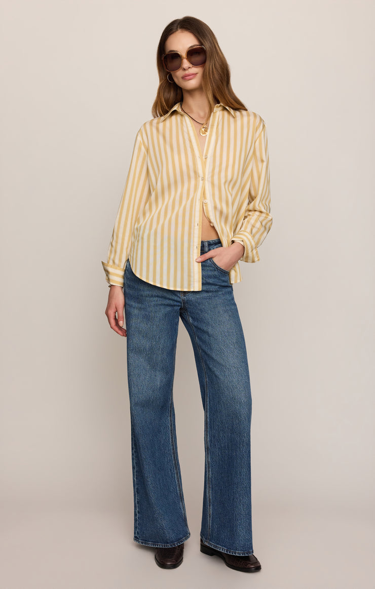 Tops Golden Haven Stripe Button Up Golden Sage
