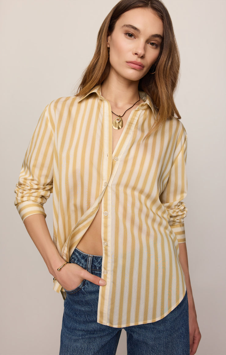 Tops Golden Haven Stripe Button Up Golden Sage