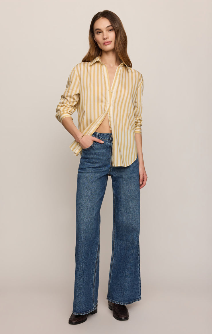 Tops Golden Haven Stripe Button Up Golden Sage