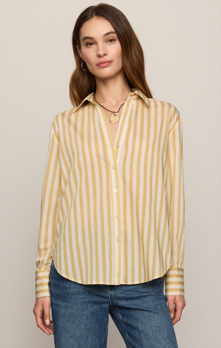 Tops Golden Haven Stripe Button Up Golden Sage