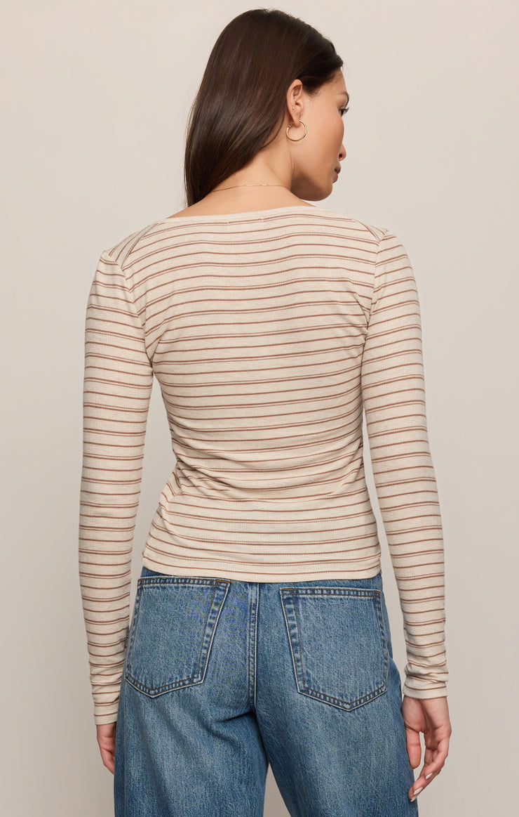 Tops Andie Striped Henley Top Light Oatmeal Heather