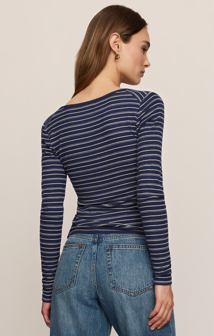 Tops Andie Striped Henley Top Oxford Blue
