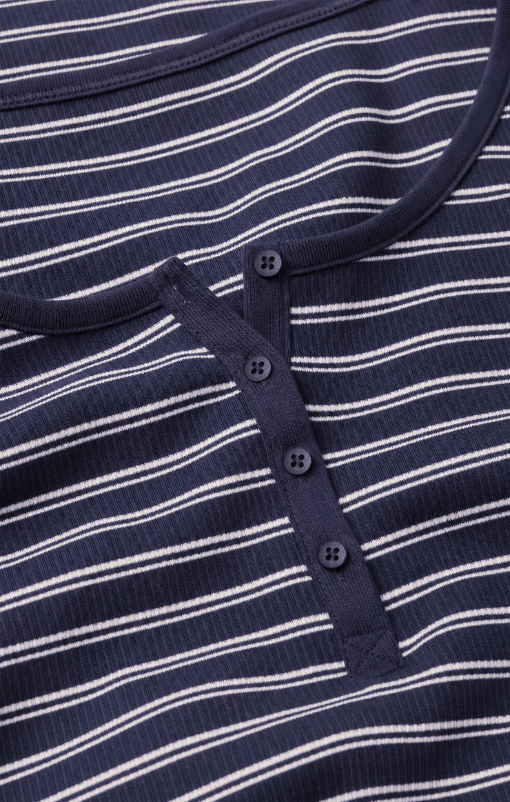 Tops Andie Striped Henley Top Oxford Blue
