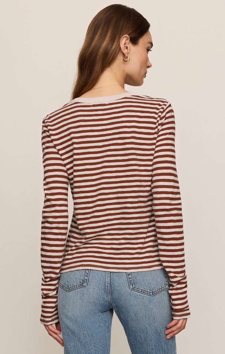 Tops Junie Long Sleeve Stripe Slub Tee Dark Rosewood