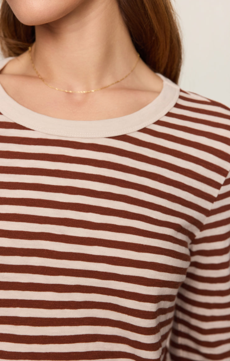 Tops Junie Long Sleeve Stripe Slub Tee Dark Rosewood