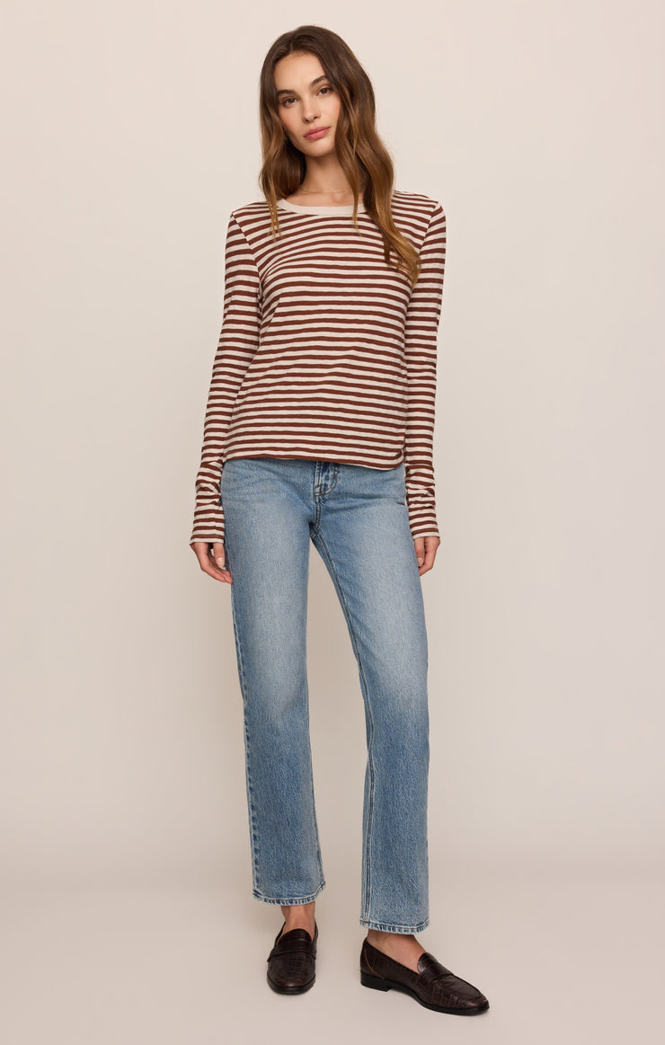 Tops Junie Long Sleeve Stripe Slub Tee Dark Rosewood