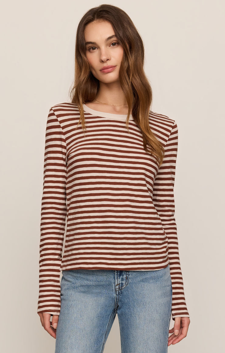 Tops Junie Long Sleeve Stripe Slub Tee Dark Rosewood