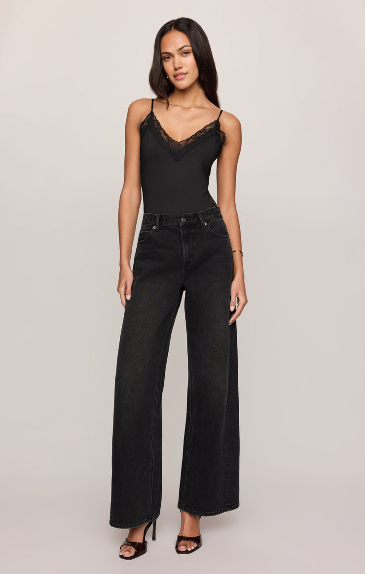 Tops After Dark Lace Trim Bodysuit Black