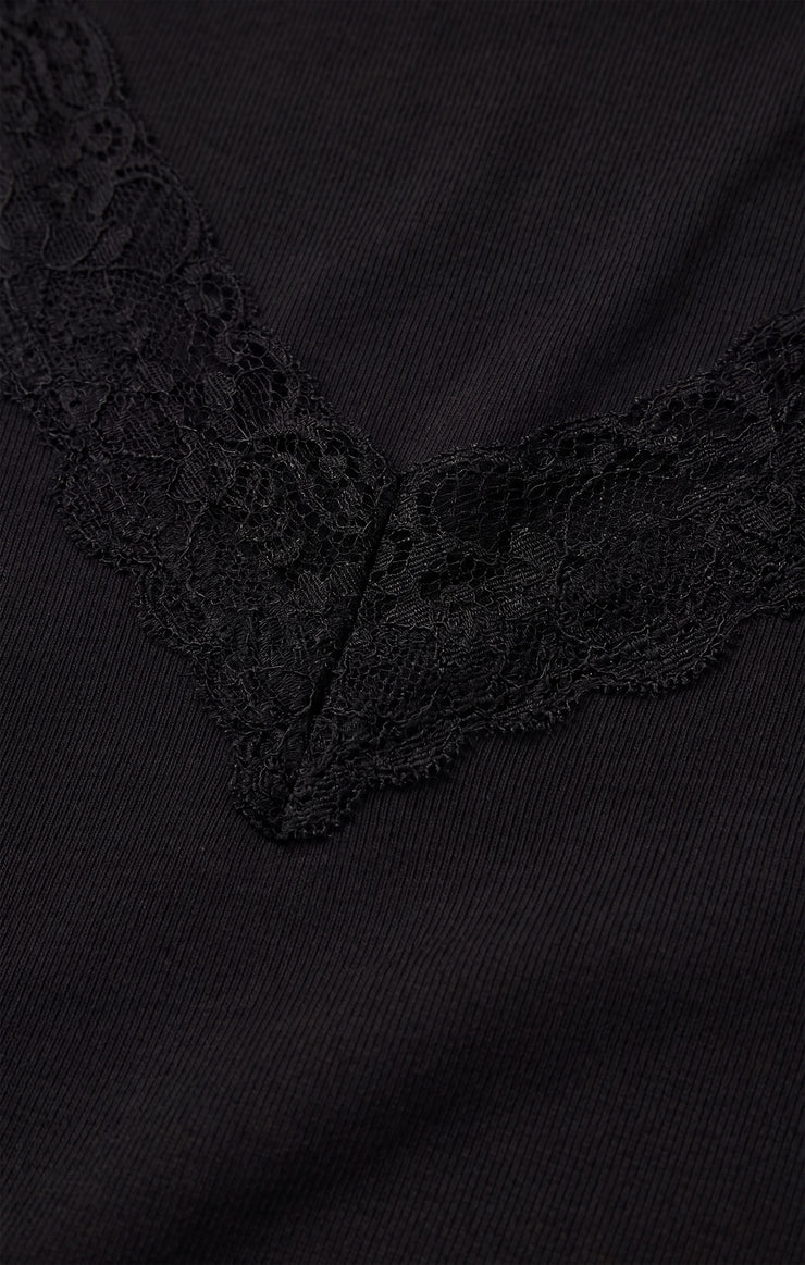 Tops After Dark Lace Trim Bodysuit Black
