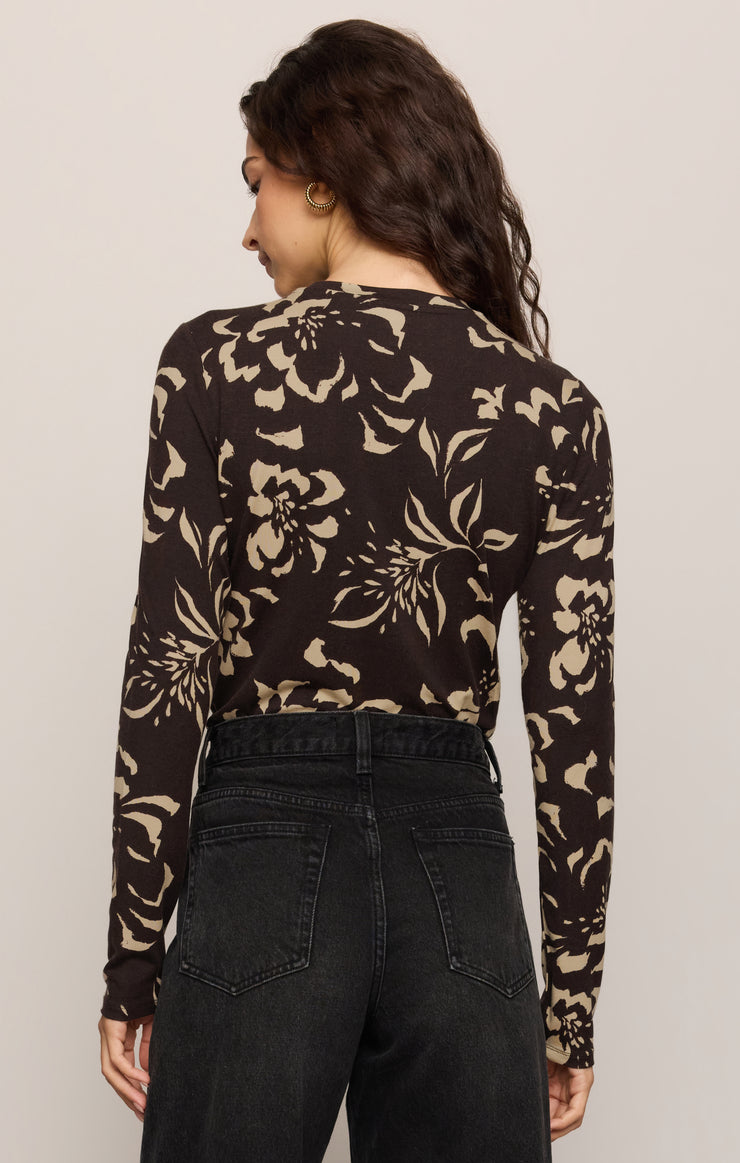 Tops Onyx Freya Floral Long Sleeve Top Dark Roast