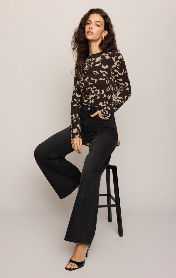 Tops Onyx Freya Floral Long Sleeve Top Dark Roast