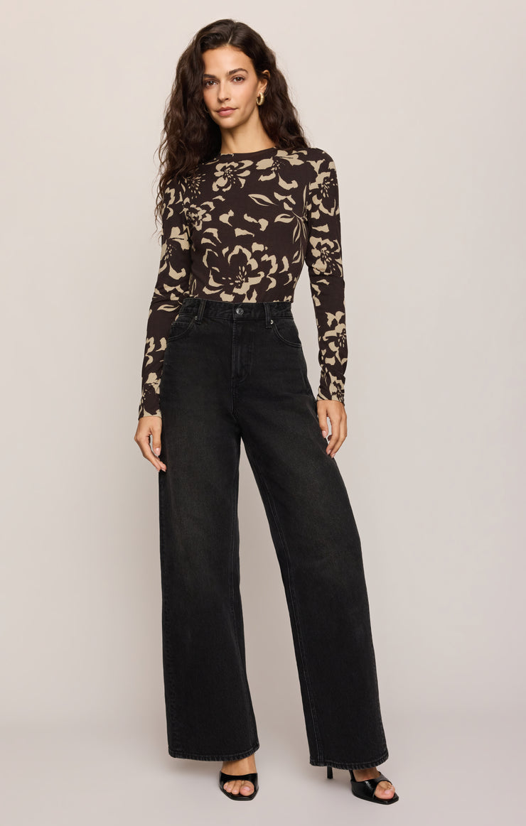 Tops Onyx Freya Floral Long Sleeve Top Dark Roast