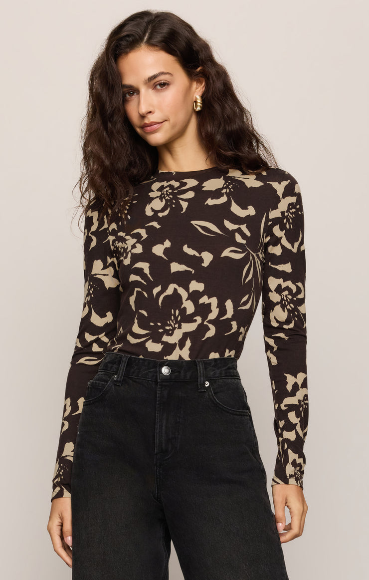 Tops Onyx Freya Floral Long Sleeve Top Dark Roast