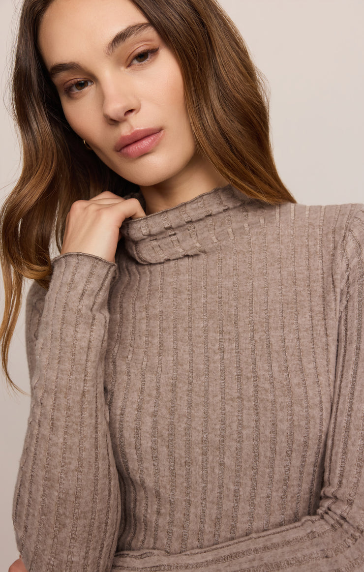 Tops Hattie Silky Rib Mock Neck Top Heather Ash