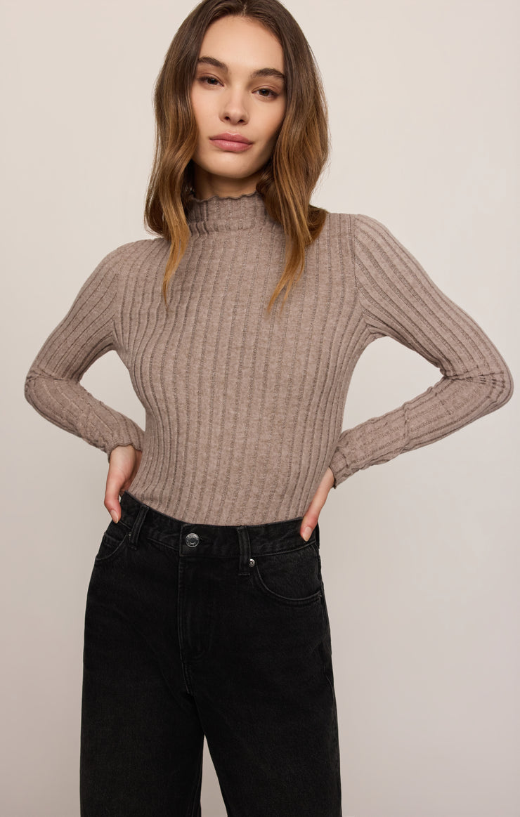 Tops Hattie Silky Rib Mock Neck Top Heather Ash