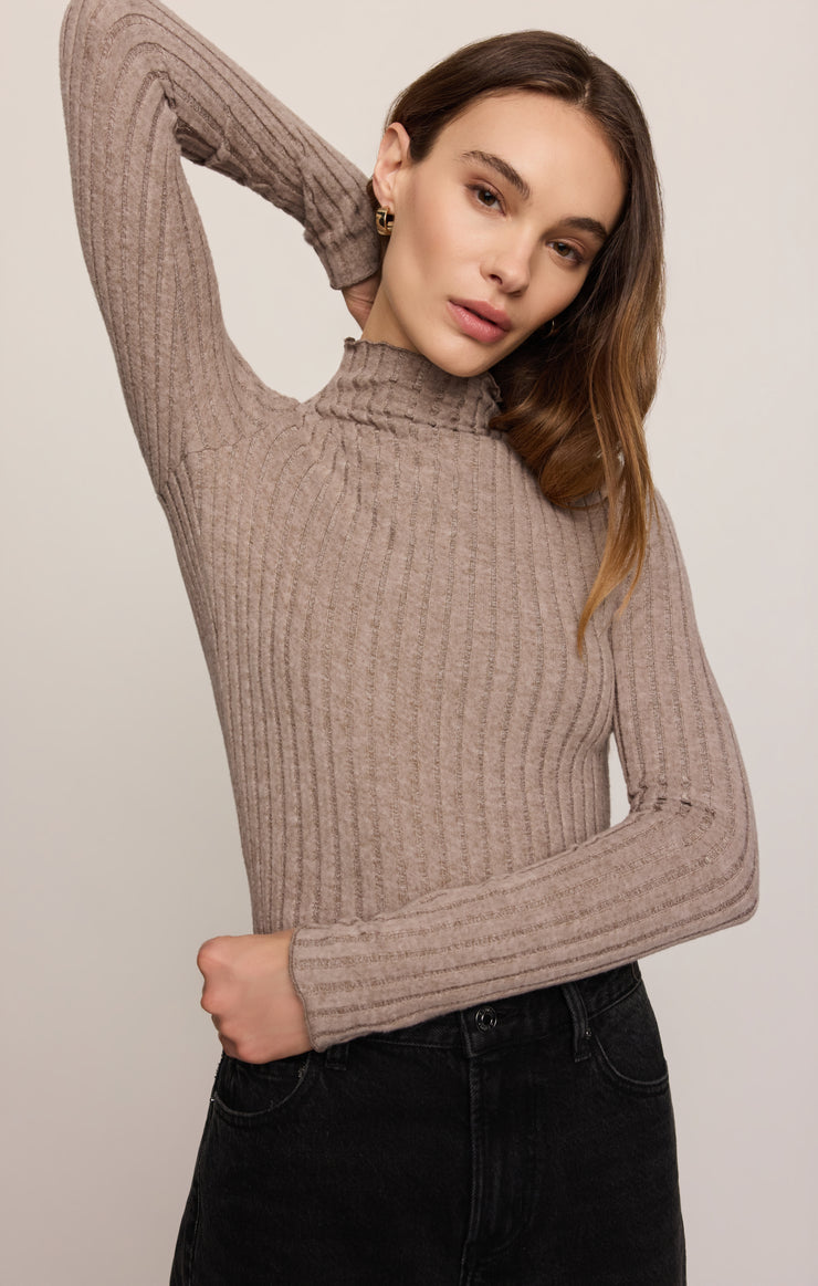 Tops Hattie Silky Rib Mock Neck Top Heather Ash