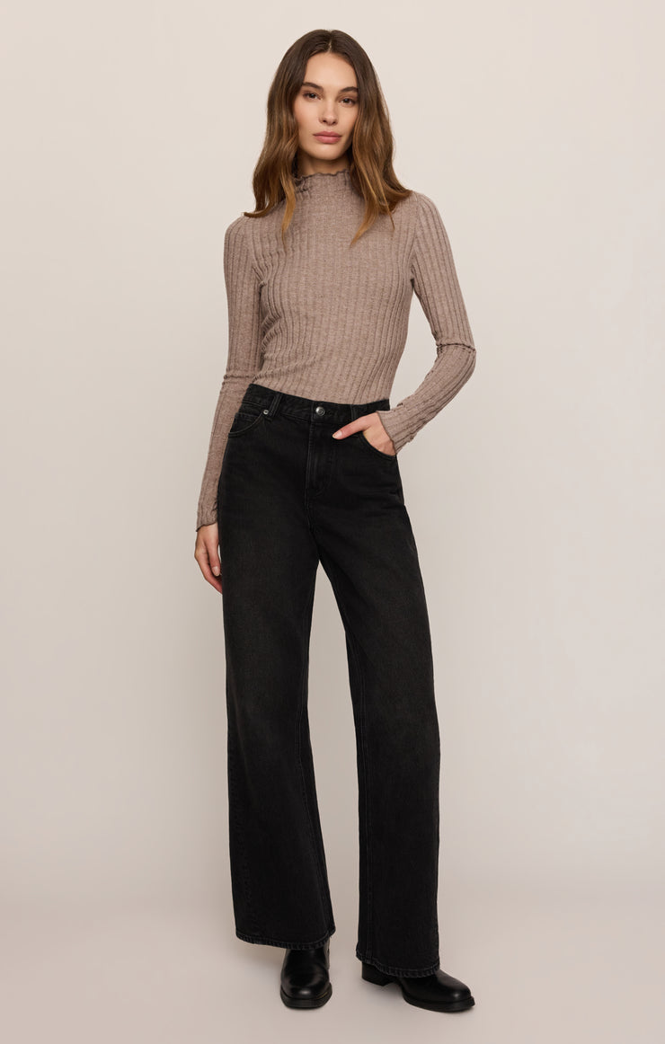 Tops Hattie Silky Rib Mock Neck Top Heather Ash