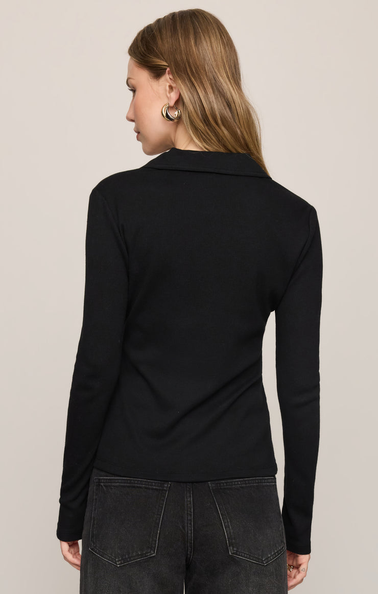 Tops Tully Rib Button Up Top Black