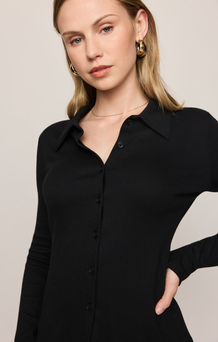 Tops Tully Rib Button Up Top Black