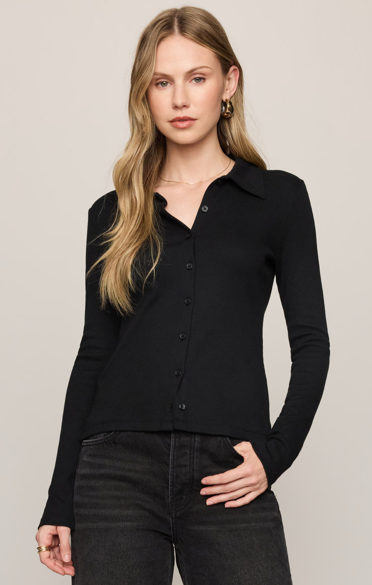 Tops Tully Rib Button Up Top Black