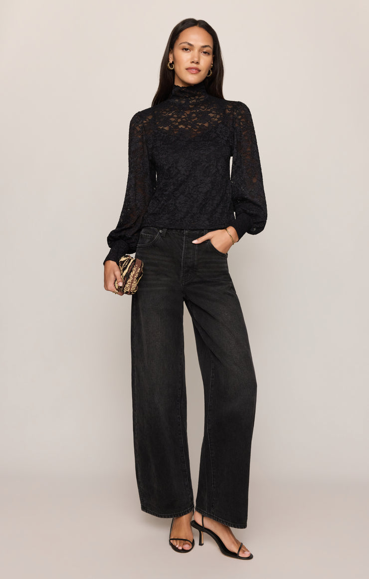 Tops Night Out Floral Lace Top Black