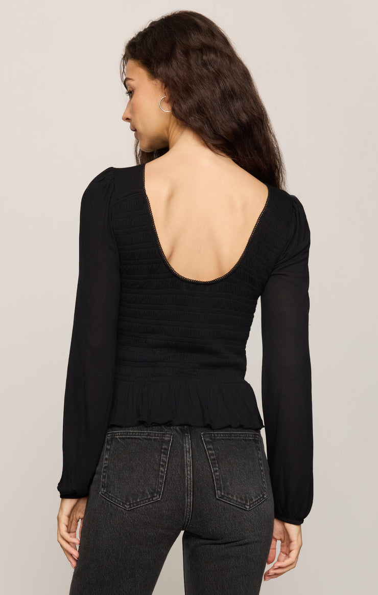 Tops Carey Smocked Peplum Top Black