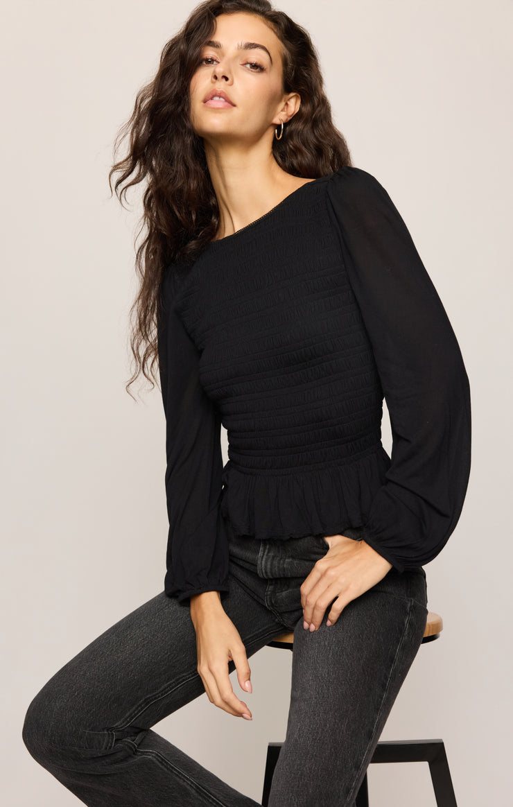 Tops Carey Smocked Peplum Top Black