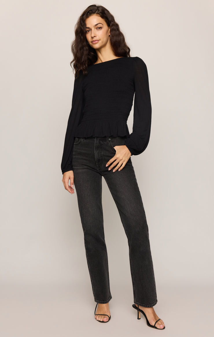 Tops Carey Smocked Peplum Top Black