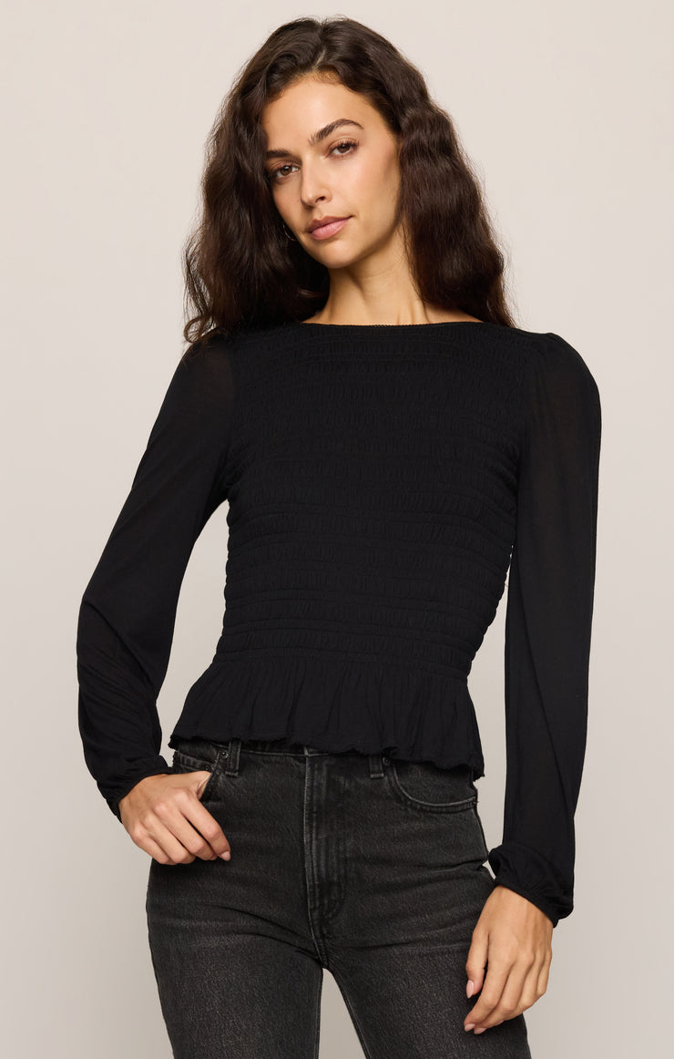 Tops Carey Smocked Peplum Top Black