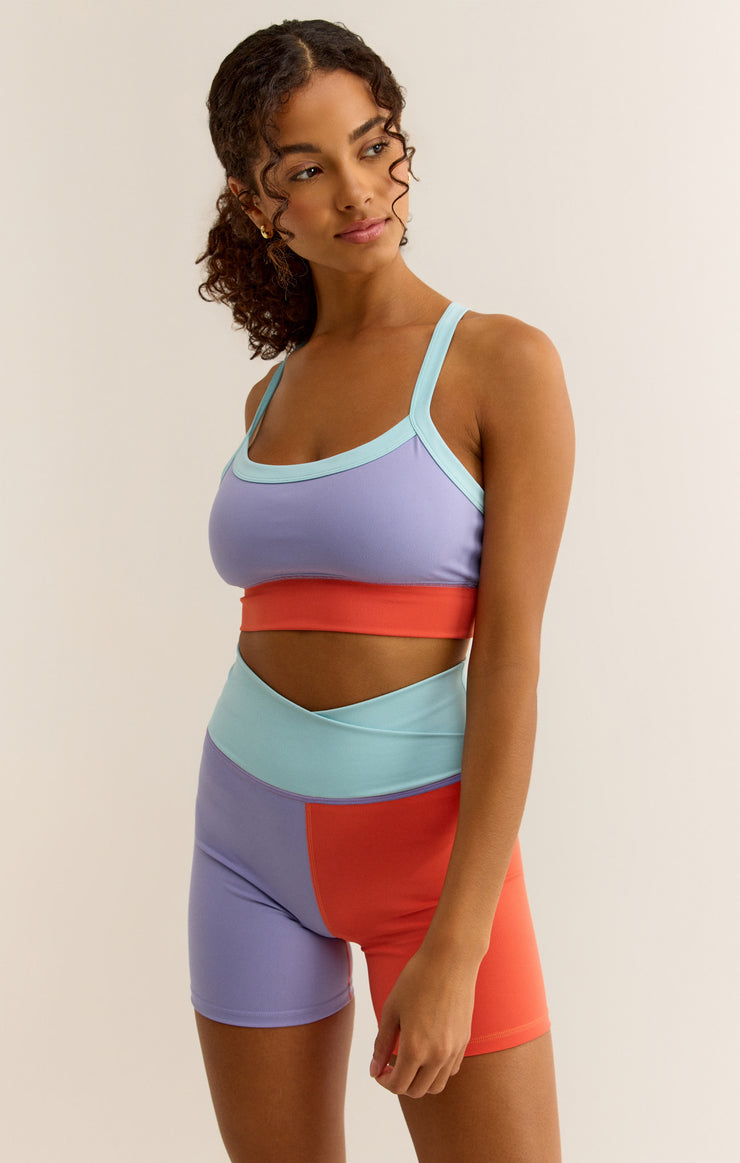 Tops Spot On Color Block Sports Bra Cosmic Sky