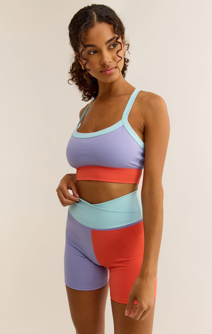 Tops Spot On Color Block Sports Bra Cosmic Sky