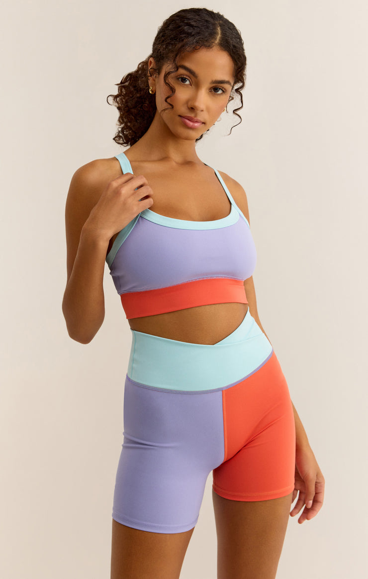 Tops Spot On Color Block Sports Bra Cosmic Sky