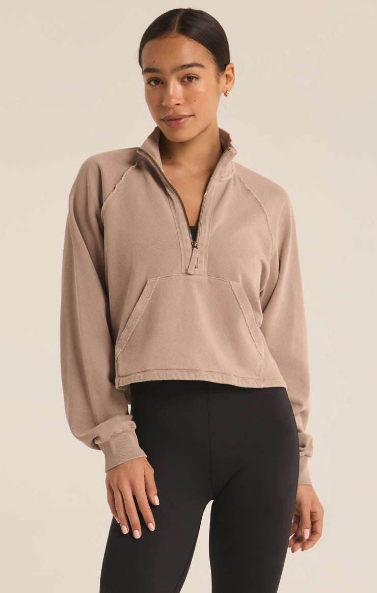 Tops On The Run Half Zip Sweatshirt Latte