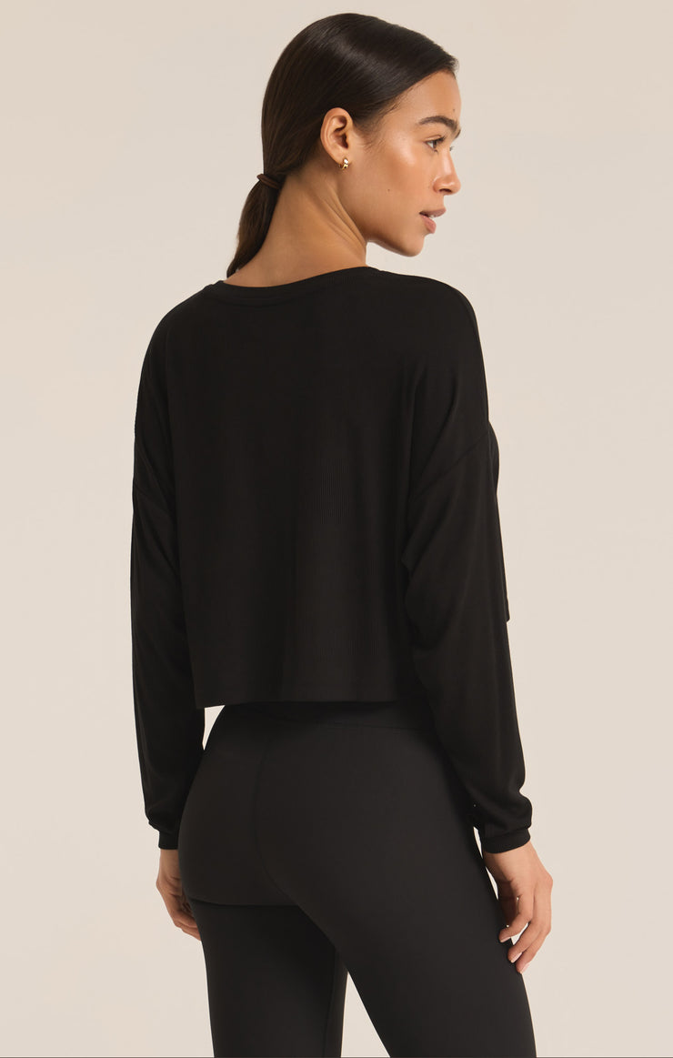 Tops Layer On Rib Long Sleeve Top Black