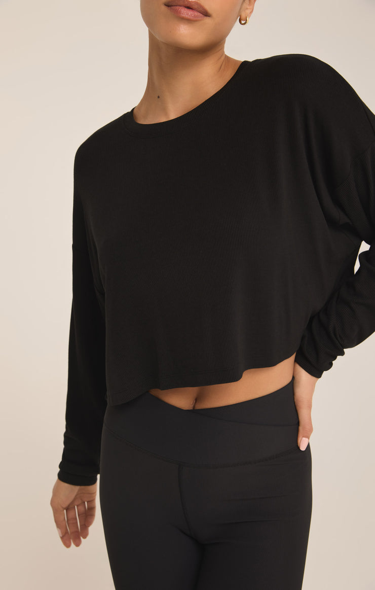 Tops Layer On Rib Long Sleeve Top Black