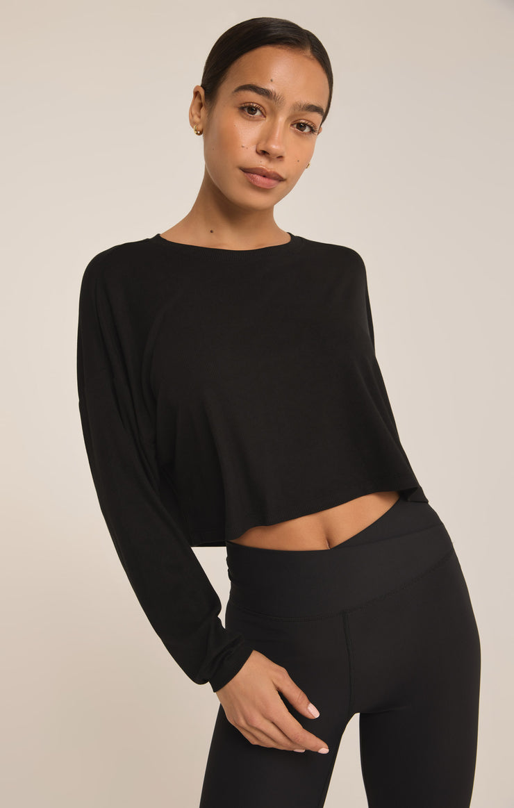 Tops Layer On Rib Long Sleeve Top Black