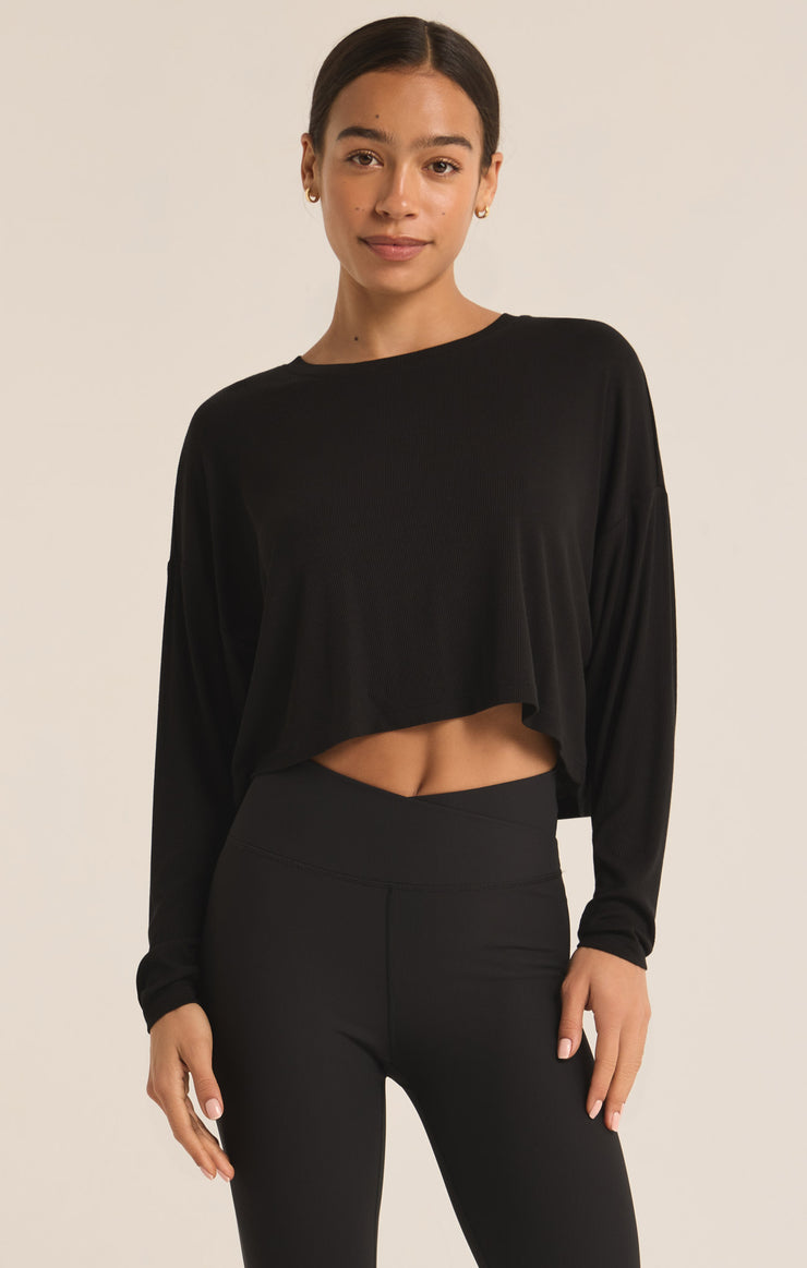 Tops Layer On Rib Long Sleeve Top Black