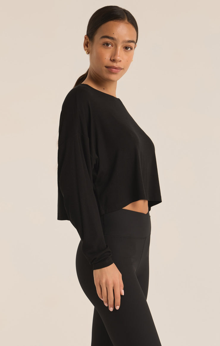 Tops Layer On Rib Long Sleeve Top Black