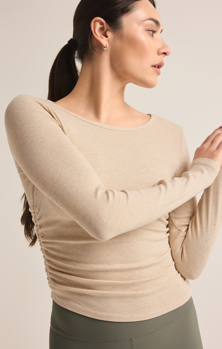 Tops It's A Cinch Rib Long Sleeve Top Light Oatmeal Heather