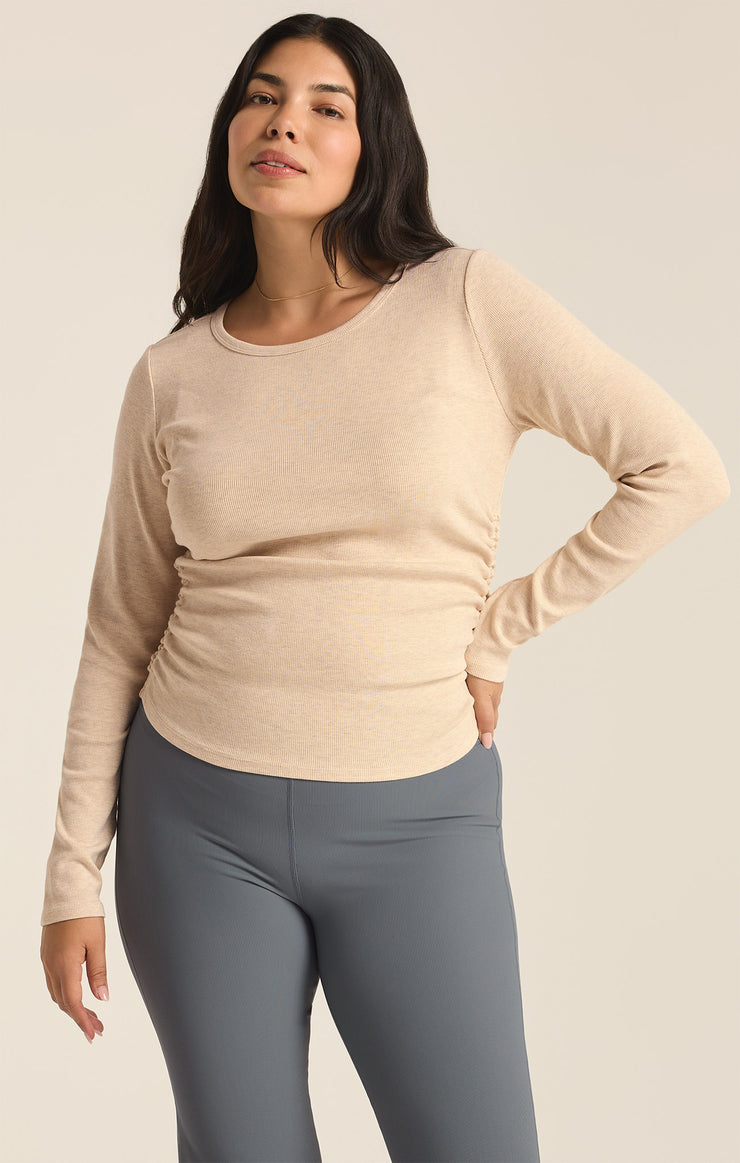 Tops It's A Cinch Rib Long Sleeve Top Light Oatmeal Heather