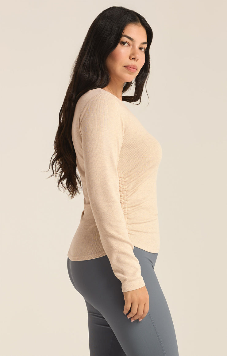 Tops It's A Cinch Rib Long Sleeve Top Light Oatmeal Heather